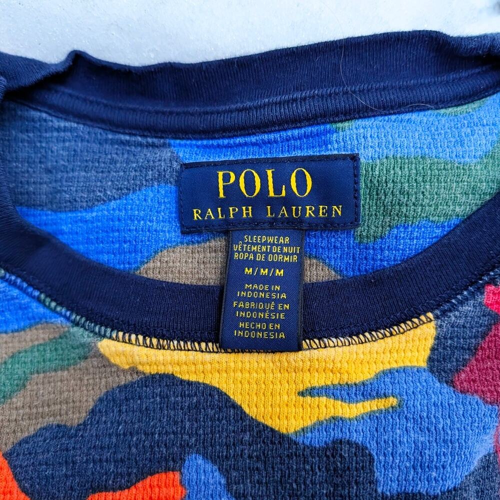 Polo Ralph Lauren Big Pony Waffle Knit Thermal Long Sleeve Camo Colorblock M - Picture 3 of 5